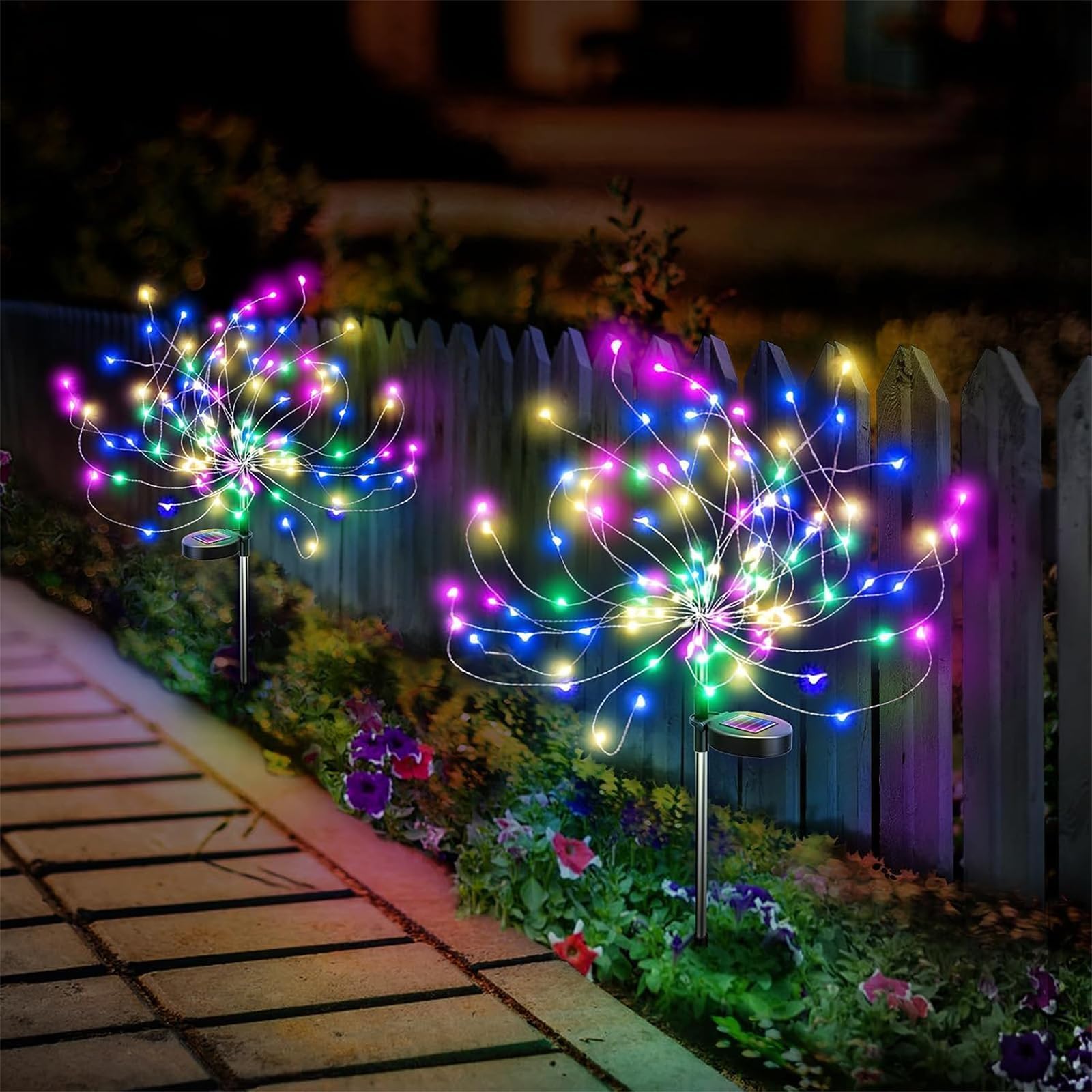 Anordsem Solar Garden Lights Outdoor: 120 LED Sparkler Fireworks Starburst Colorful Lighting - Waterproof DIY Dandelion Outside Yard Art Decorations - Gardening Gifts for Women Grandma
