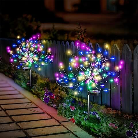 Anordsem Solar Garden Lights Outdoor: 120 LED Sparkler Fireworks Starburst Colorful Lighting - Waterproof DIY Dandelion Outside Yard Art Decorations - Gardening Gifts for Women Grandma