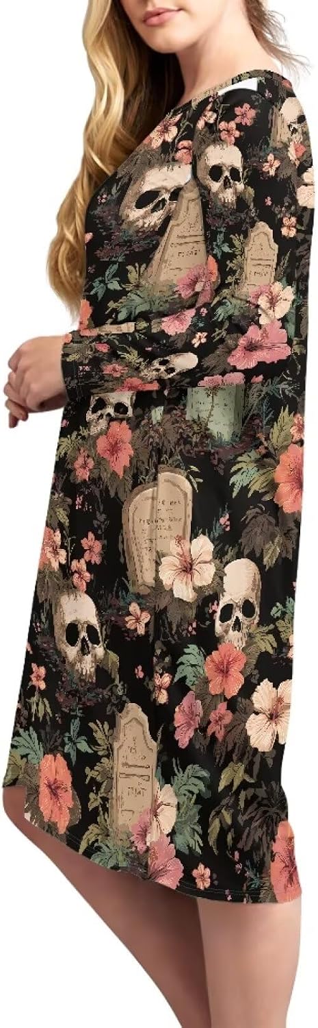 Gomyblomy Halloween Nightgowns for with Pockets Plus Size Sleep Shirts Nightdress Soft Comfy Lounge Dress, Size S-5XL