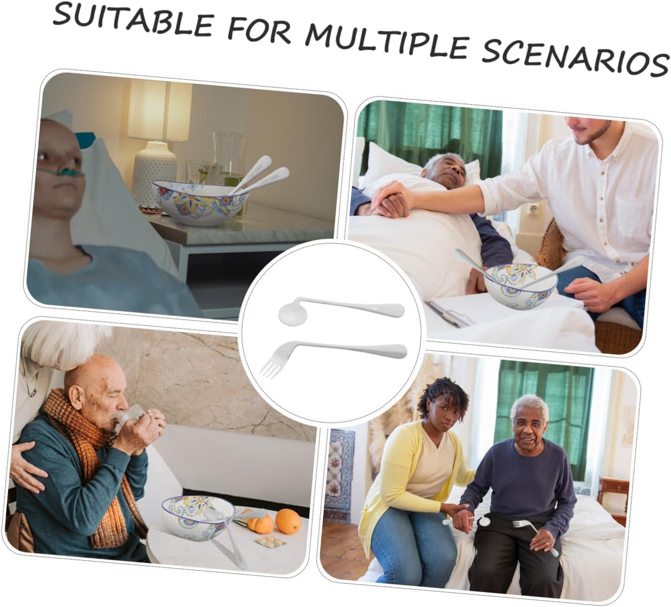 Angled Fork Spoon Set Stainless Steel Ergonomic Tableware for Seniors