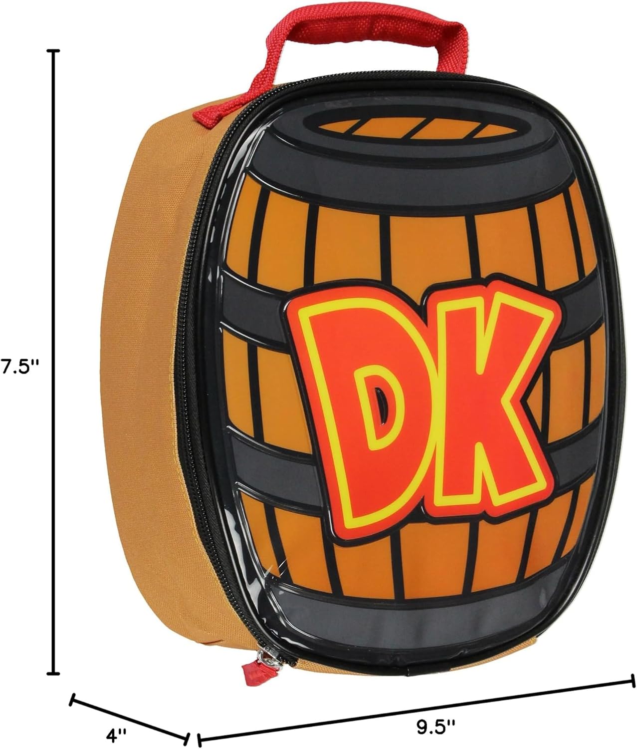 Bioworld Nintendo Donkey Kong DK Barrel Shaped Insulated Lunch Bag Tote For Hot And Cold Food, Drinks, And Snacks 10"