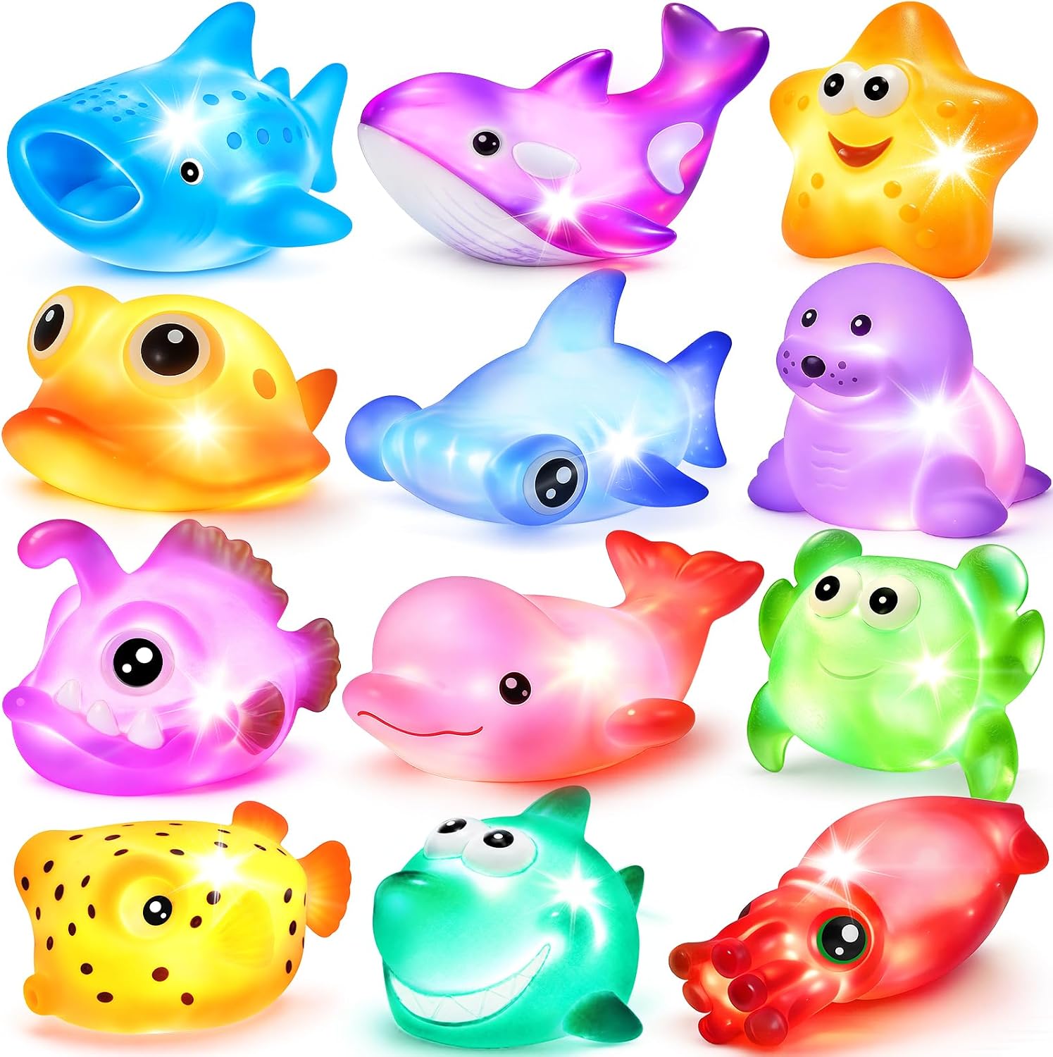12 Pcs Light Up Ocean Sea Animal Bath Toy Set, LED Floating No Hole Toys