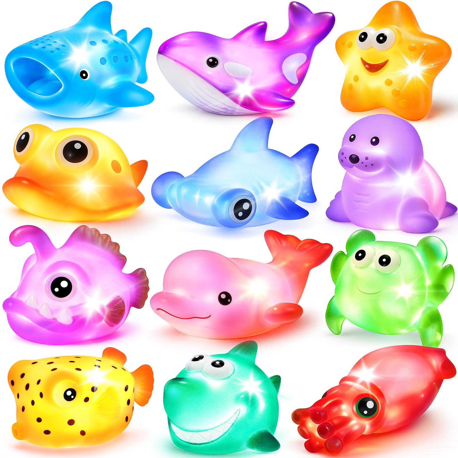 12 Pcs Light Up Ocean Sea Animal Set, LED Floating Bathtub Toys | Floating LED sea creature toys for bathtub games, water tables, pool play, sensory fun, and birthday gifts-image-28
