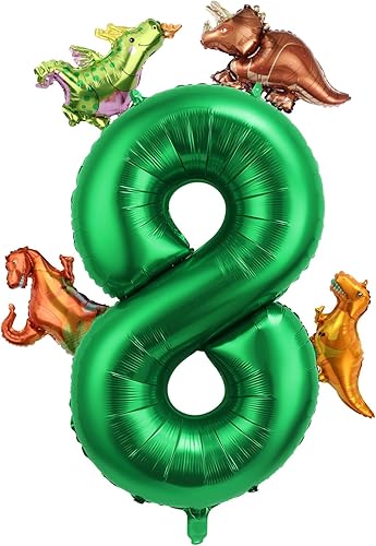 Globo de números de 40 pulgadas con 4 estilos de globos temáticos de dinosaurios, globos de aluminio grandes con números grandes, decoraciones de