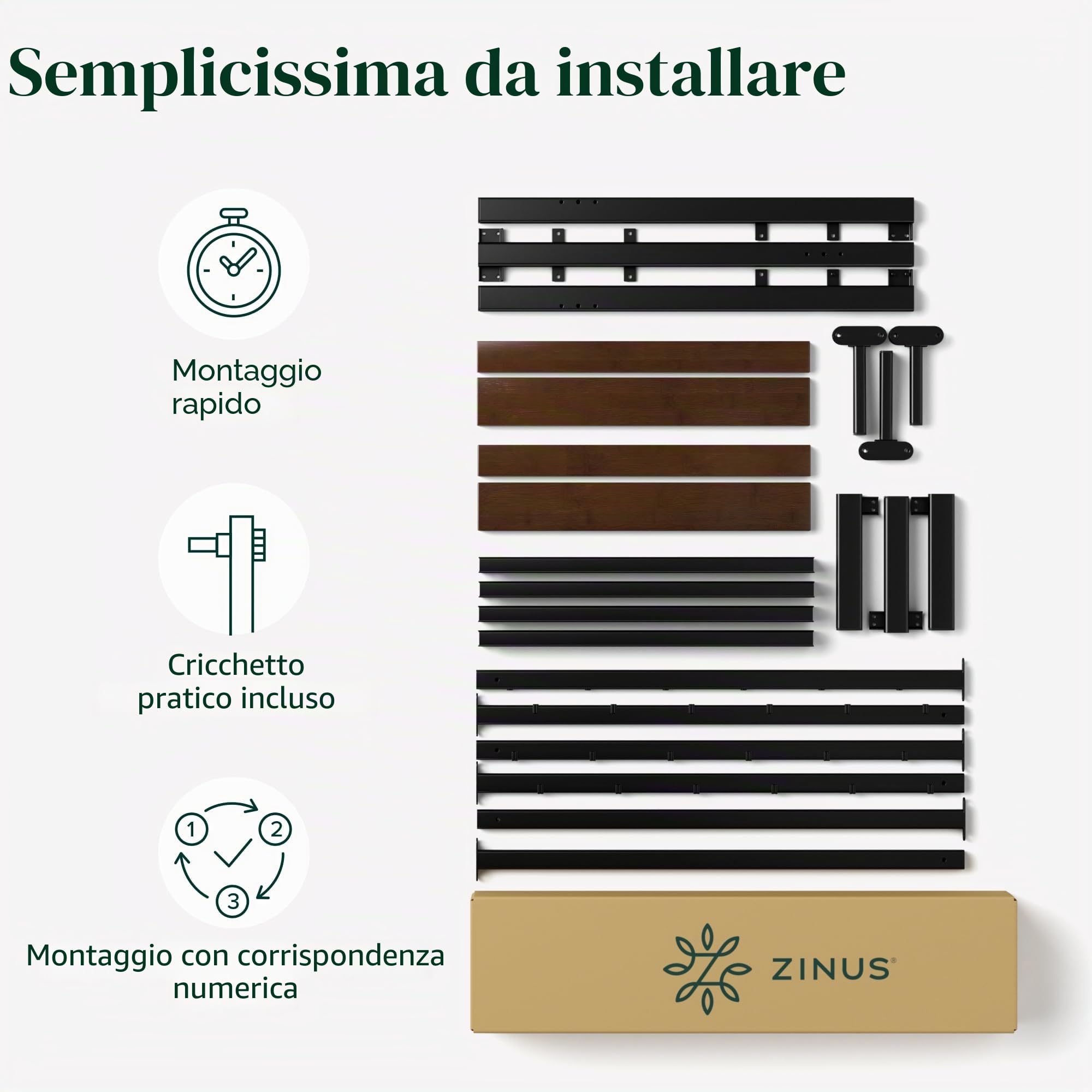 Zinus Kai - Telaio per letto da 140 x 200 cm, con testiera in bambù, letto in metallo da 140 x 200 cm, con rete a doghe in metallo, piattaforma alta da 25,4 cm con spazio libero sotto, non necessita