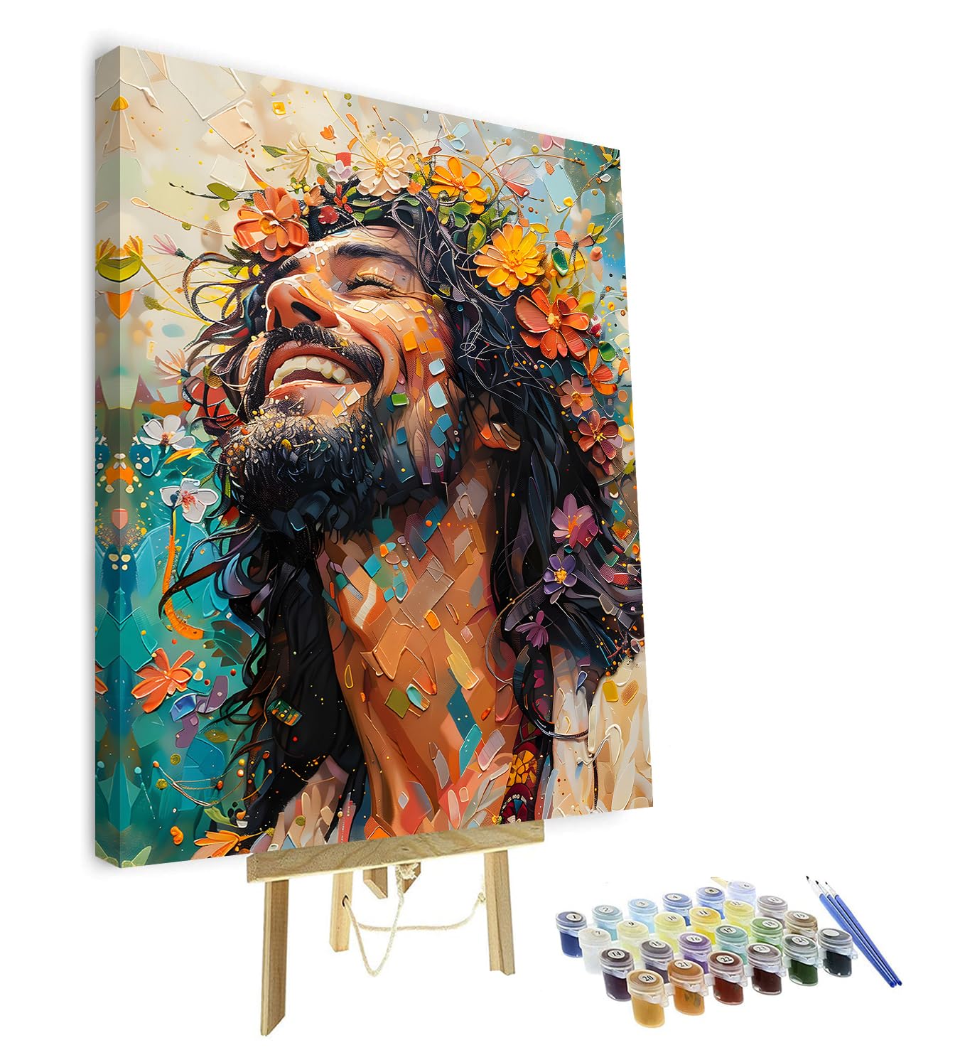 Jesus Paint by Numbers Kit for Adults, Jesus Christ Portrait Savior Face DIY Paint by Numbers, Modern Colorful Religious Colorful Art Paint by Numbers Kit for Adults Canvas Art 16x20Inch With Frame