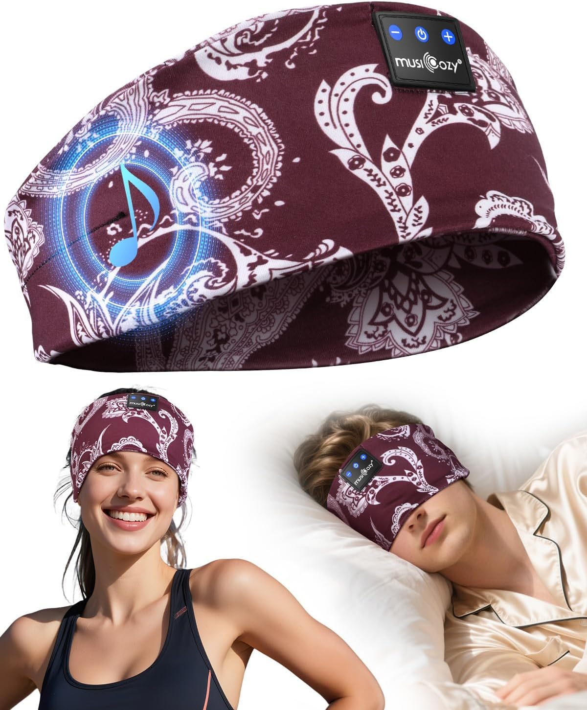 MUSICOZY Sleep Headphones, Comfortable Headband Headphones for Side Sleepers – Bluetooth 5.4 Wireless Headphone with Ultra Thin Speakers for Sleeping,Sport,Travel | Eye Mask Design for Deep Sleep