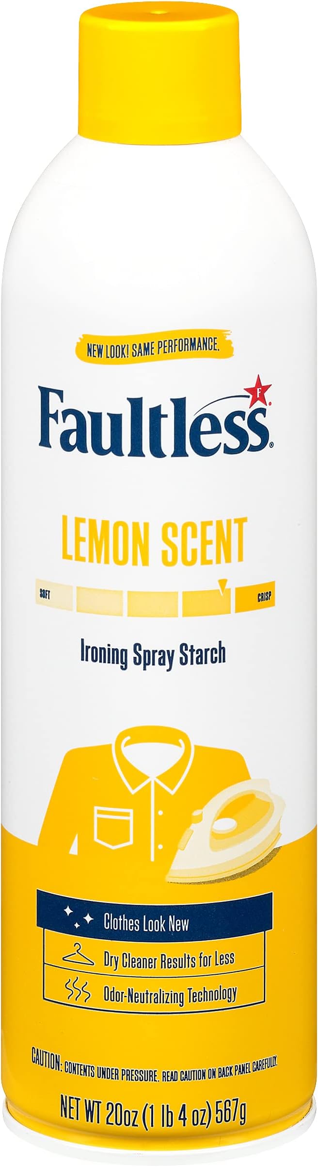 Faultless Lemon Fresh Ironing Spray Starch 567g, Gives Stiff and Crisp Finish, Wrinkle-Free, Dry Cleaner Results at Home, Odor-Neutralizing, Easy Iron Aid, Imported from USA