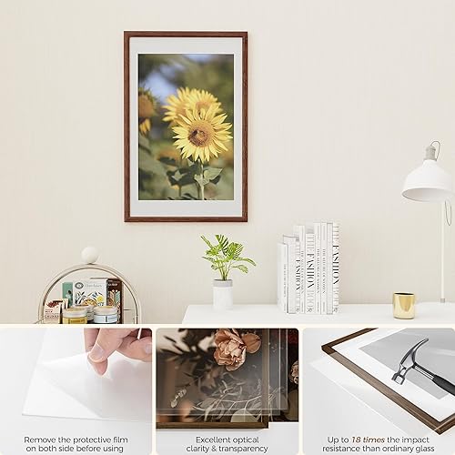 Miniatura 596 de Fun Memories Portarretratos de metal de 16 x 20 pulgadas con paspartú de 11 x 14 pulgadas, acabado de aluminio cepillado, parte delantera de vidrio