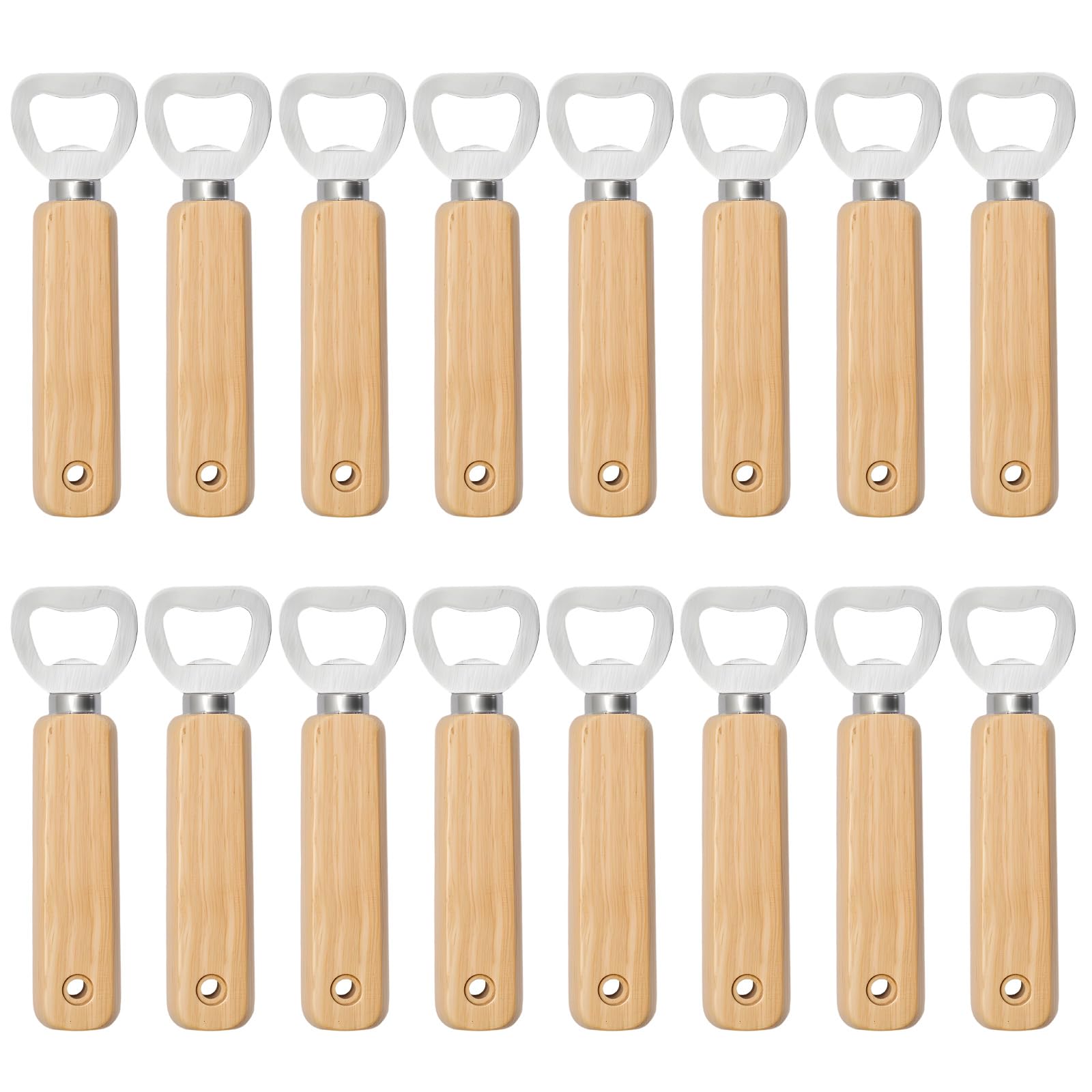 LN COZY CORNER 16 PCS Wooden Beer Bottle Openers, Handheld Engravable Bottle Opener Set for Bar, Home, Kitchen or Party Use