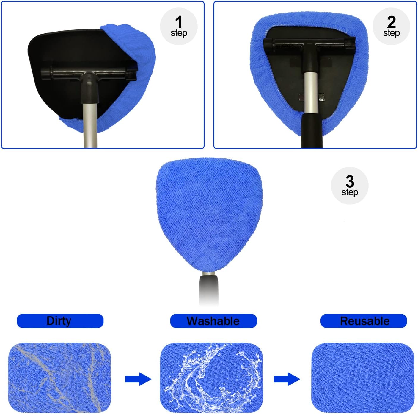 X XINDELL 24Inch Windshield Cleaning Tool with Extendable Handle with Washable Reusable Cloth Pad(8 Pack) : Automotive