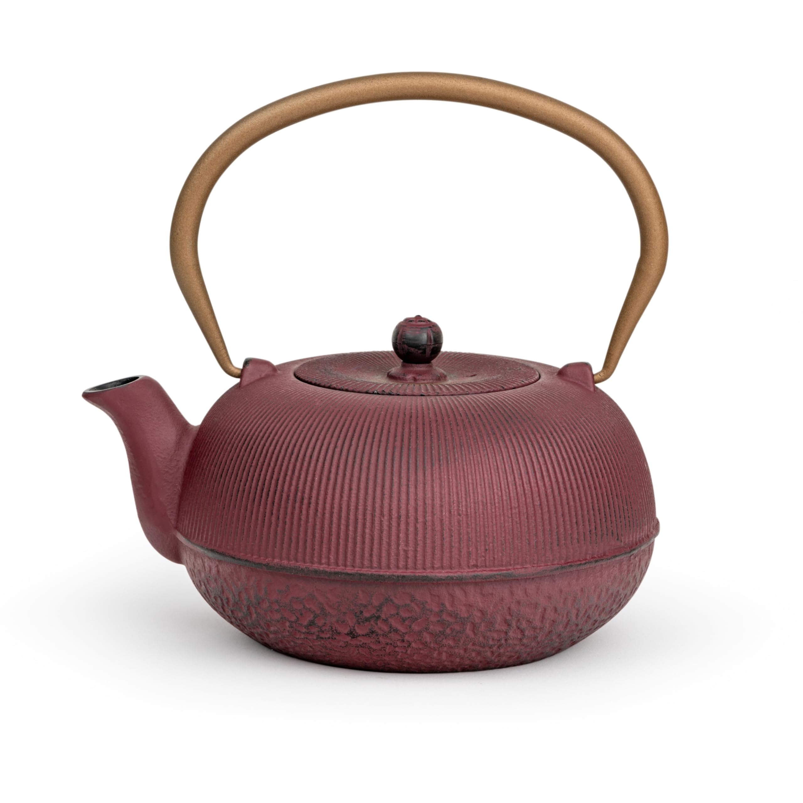 Petite théière en fonte à induction 1 l – Verseuse asiatique violette avec anse et filtre à thé en acier inoxydable – Idéal pour les thés en vrac