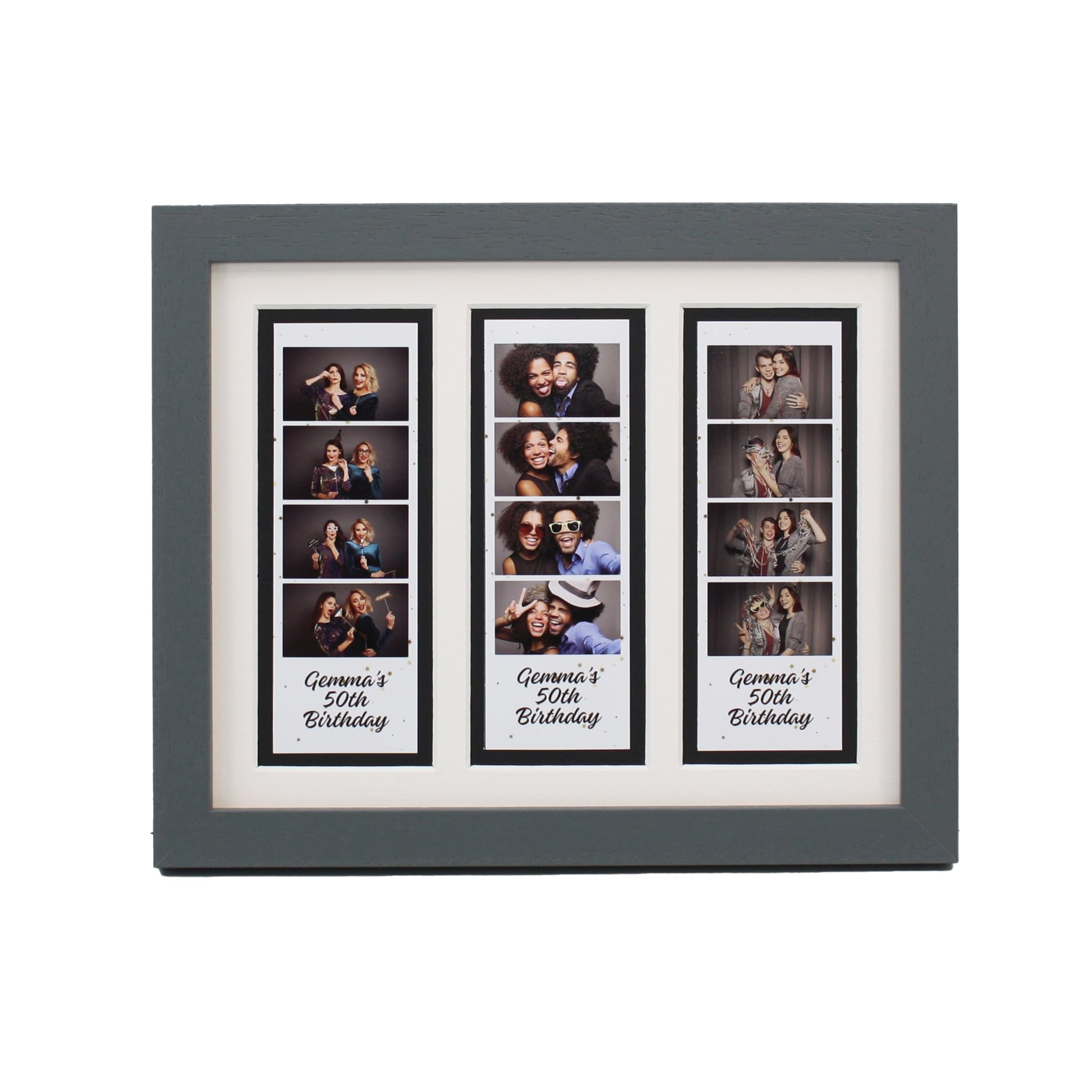 Photo Booth Strip Float Frame - 3 Photo Booth Strips - Wooden Photo Frames designed display your fun-filled memories & Photo booth sessions. (Black)