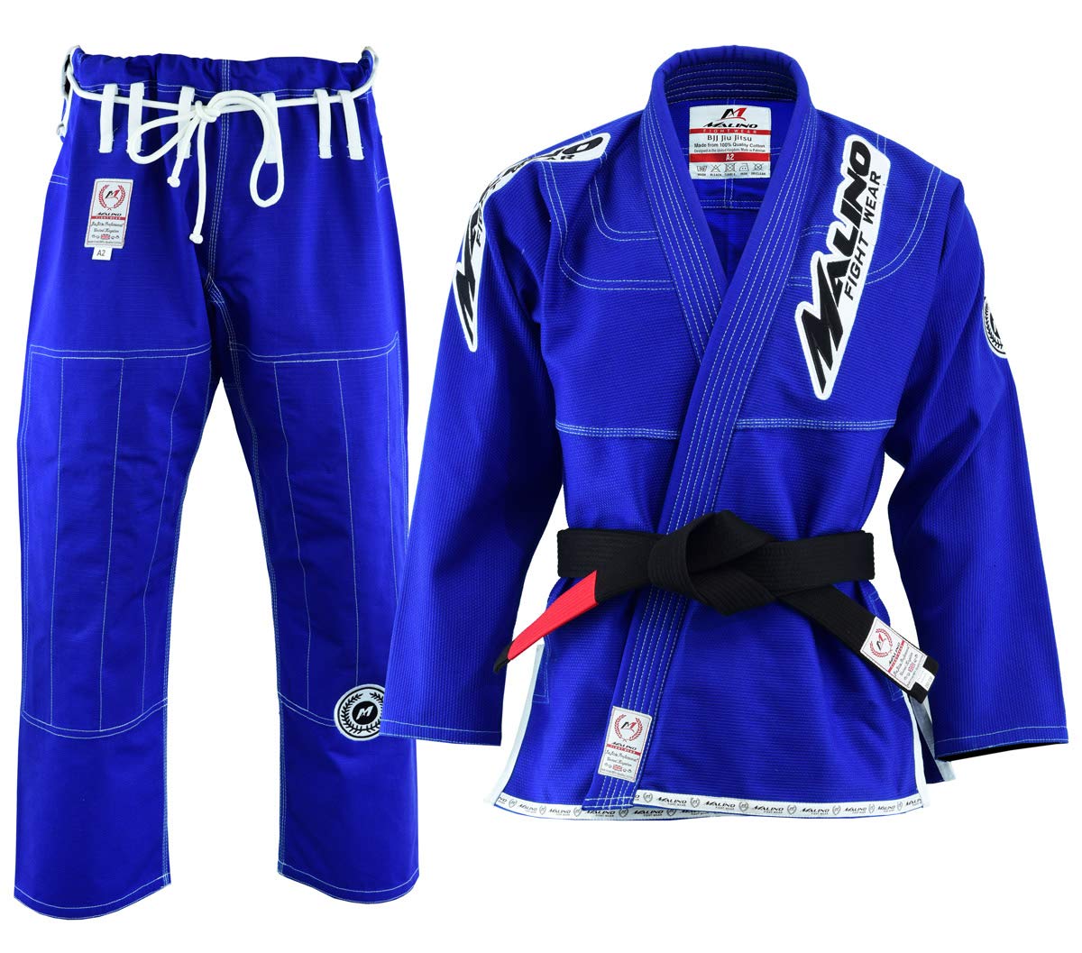 Malino Traje de Jiu Jitsu Gi brasileño parche tejido perla 450Gsm Azul Tamaño A3