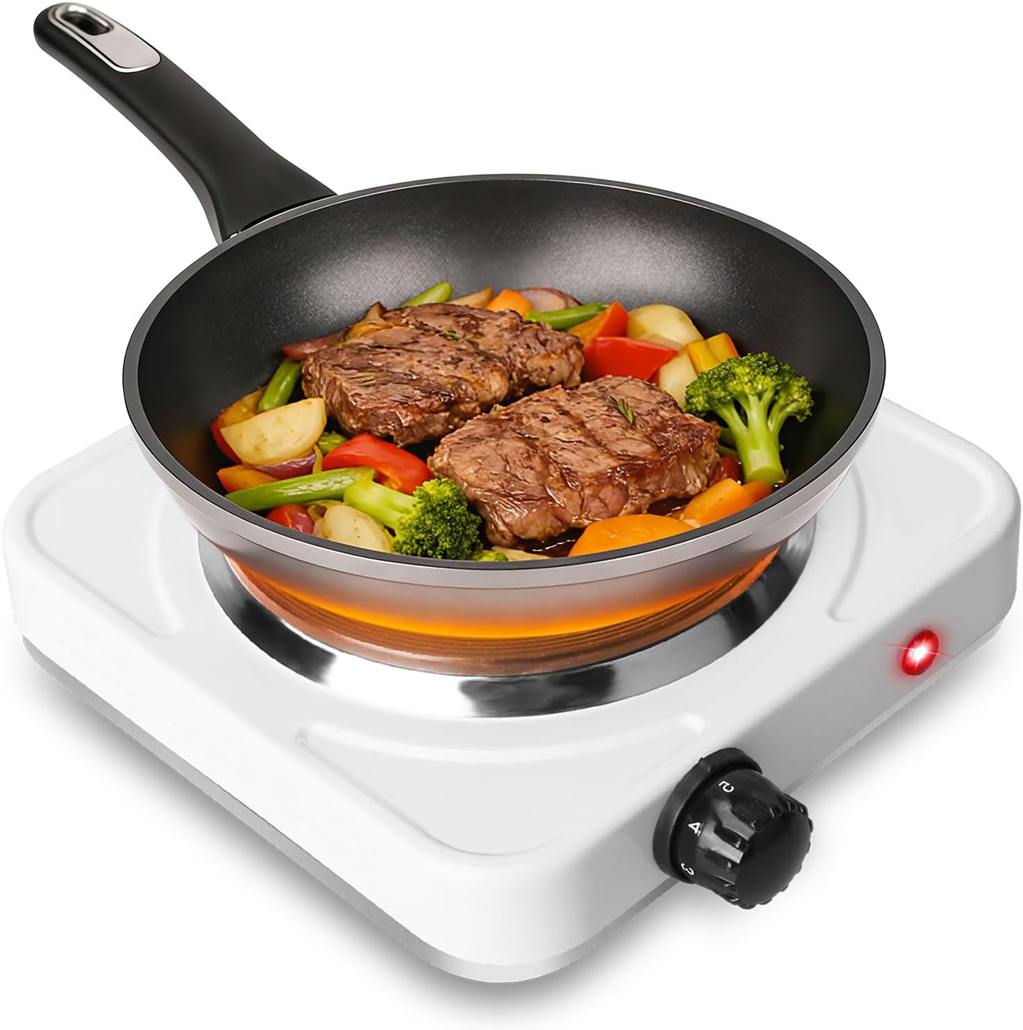 Portable Hot Plate, 1500W Cast Iron Single Countertop Burner, Electric Stove with 5 Levels Adjustable Temperature, Cooktop for Home RV Camping, Easy to Clean, White