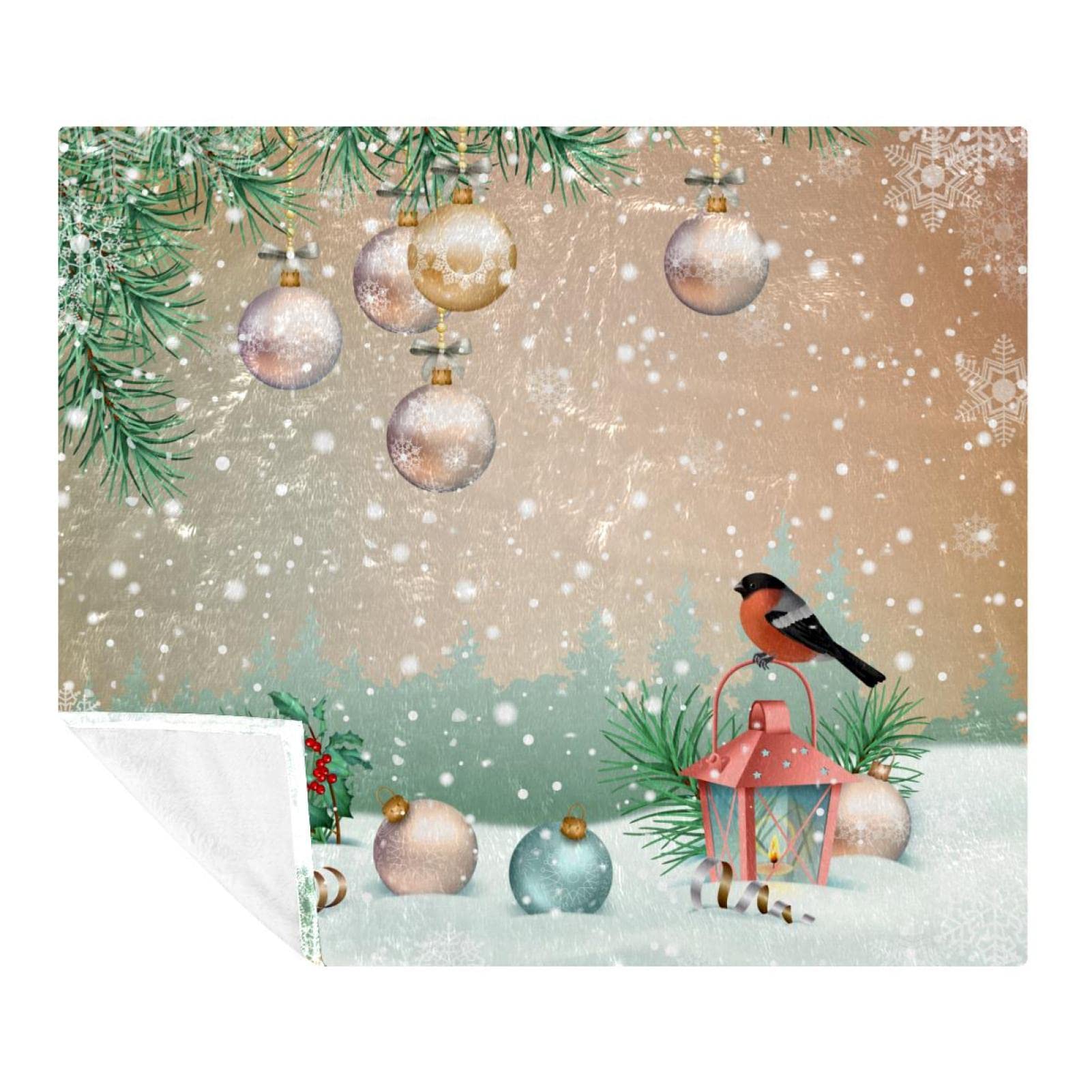 Couverture polaire plaid oiseau flocon de neige de Noël pour lit