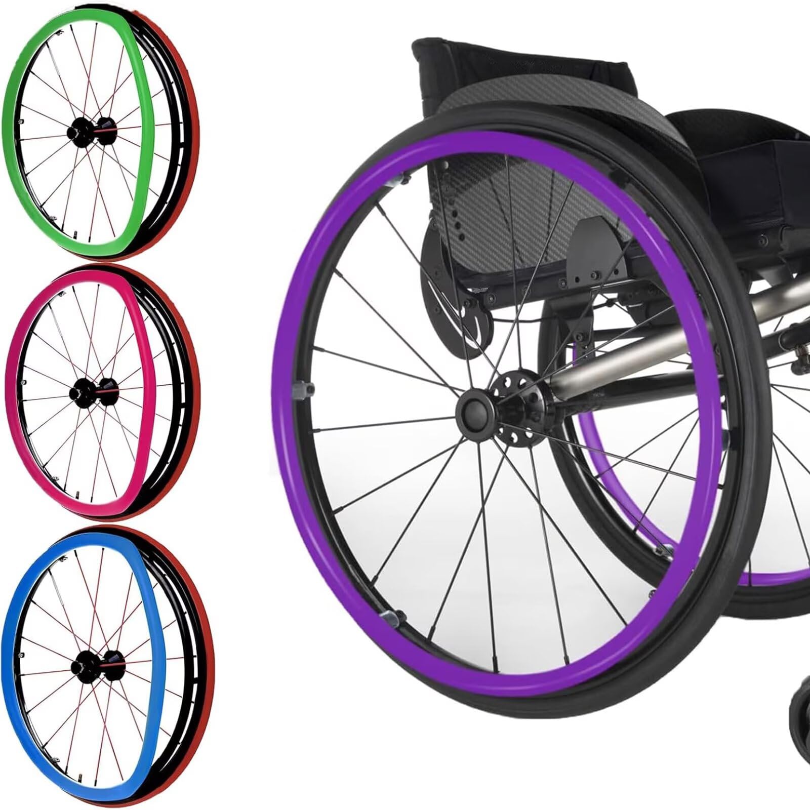 Fundas antideslizantes para llantas de silla de ruedas de 56/60 cm - Mejoran el agarre y protegen el empuje manual - Accesorio duradero para rueda trasera - Funda para silla de ruedas [Clase energétic