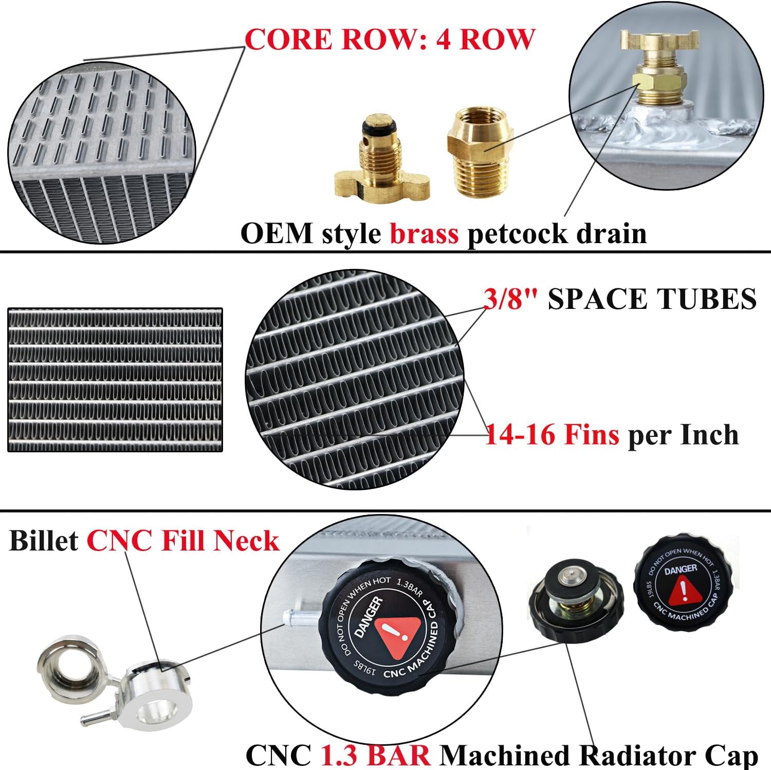 4 Rows Aluminum Radiator for 1970-81 Chevy Camaro / 78-87 Monte Carlo G-Body AT/MT,Automotive Replacement Engine Radiators for 1977-87 Chevy Nova C/K/G/P 10 20 30 40 Suburban Radiators