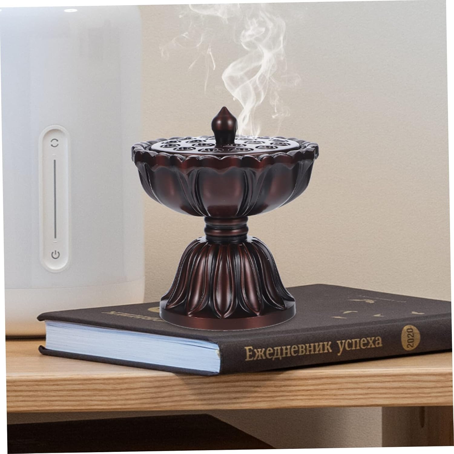 LIFKOME Lotus Lamp Incense Burner Home Decor Charcoal Burning Bowl Decor for Living Room Retro Decor Table Centerpiece Dining Room Table Decor Vintage Aroma Burner Incense Plate Zinc Alloy