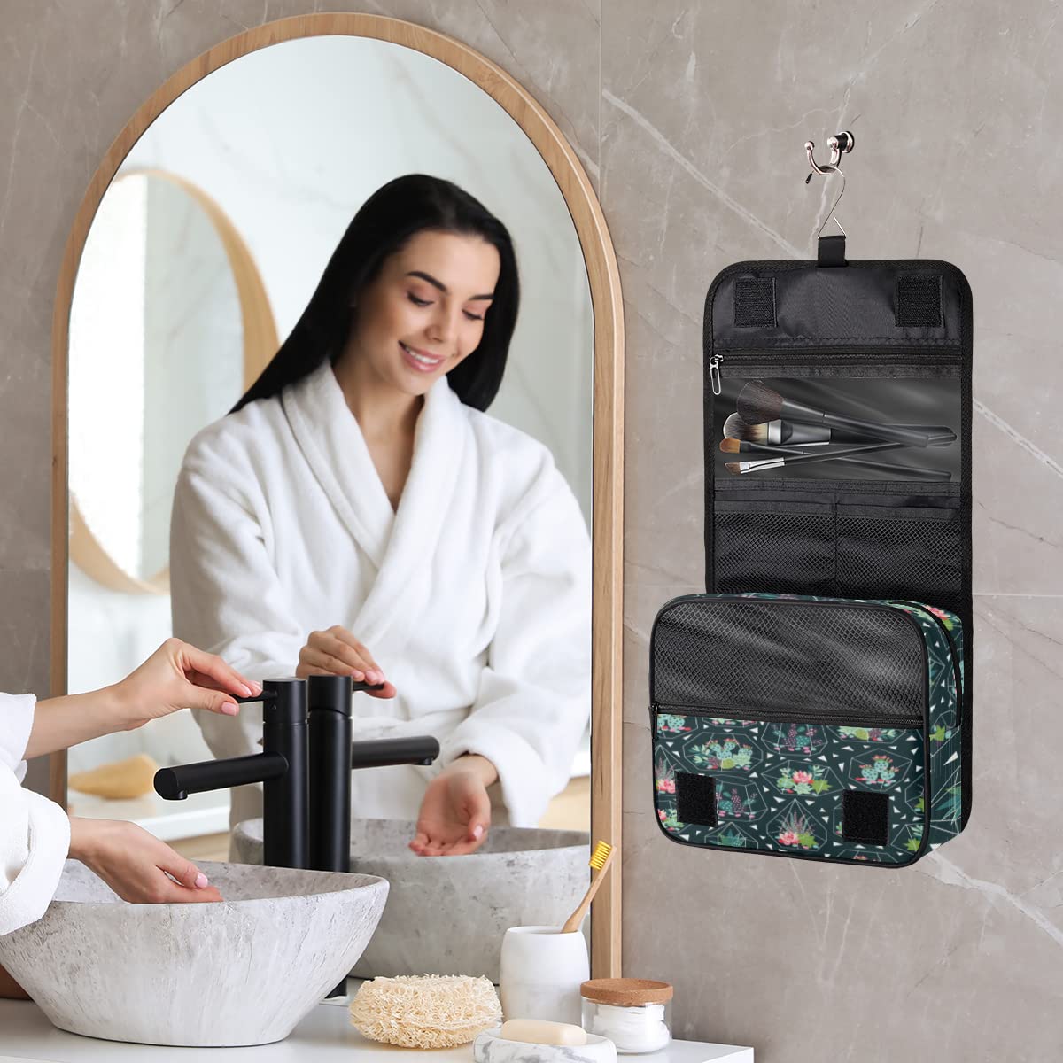 Kaktus Podróżna kosmetyczka Kaktus Kwiat Mycie Torba Unisex Wiszące przybory toaletowe Kosmetyczka Organizer do makijażu, wielobarwny, Jeden rozmiar