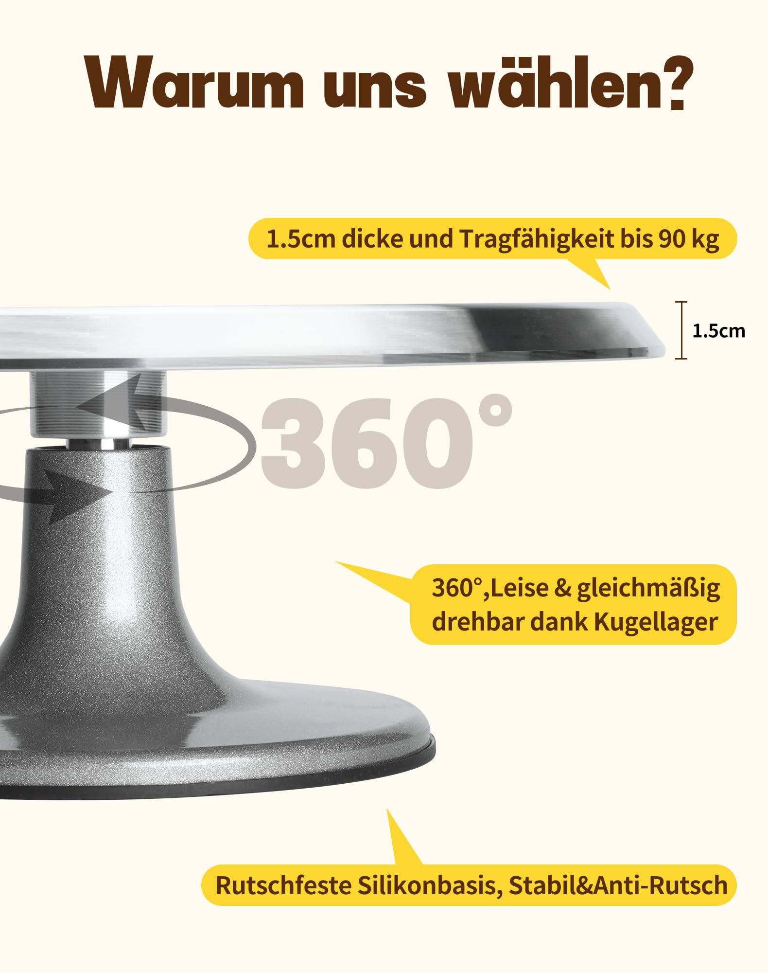 ABlumen Drehbare Tortenplatte 30cm - Alu Drehteller Mit Rutschfester Basis