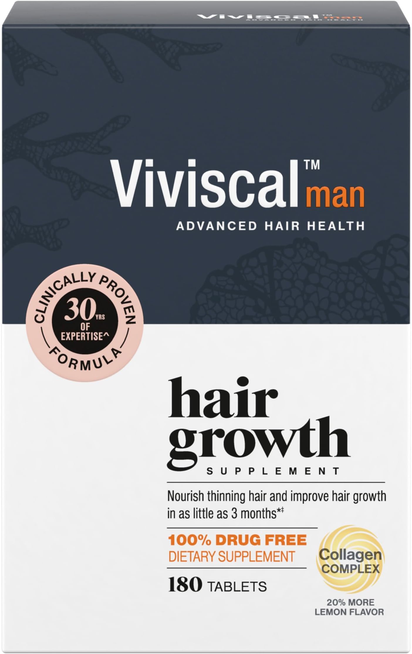 Men's Hair Growth Supplements for Thicker Fuller Hair, Clinically Proven Collagen Complex, 180 Tablets 3 Month Supply