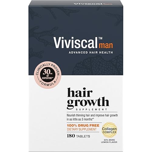 Viviscal Men's Hair Growth Supplements for Thicker Fuller Hair, Clinically Proven Collagen Complex, 180 Tablets 3 Month Supply