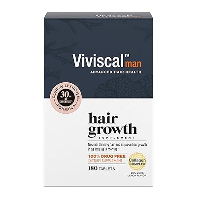 Viviscal Mens Hair Growth Supplements for Thicker Fuller Hair, Clinically Proven Collagen Complex, 180 Tablets 3 Month Supply