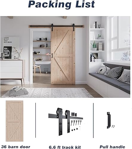 Miniatura 7 de FREDBECK Puerta de granero de madera de 36 x 84 pulgadas con kit de herrajes para puerta de granero de 6.6 pies, incluye panel de madera maciza de