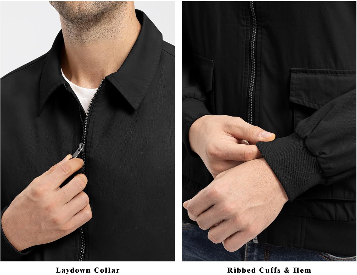 Rdruko Men's Cotton Lightweight Jackets Casual Work Golf Windbreaker with 6 Pockets(Black, US S)