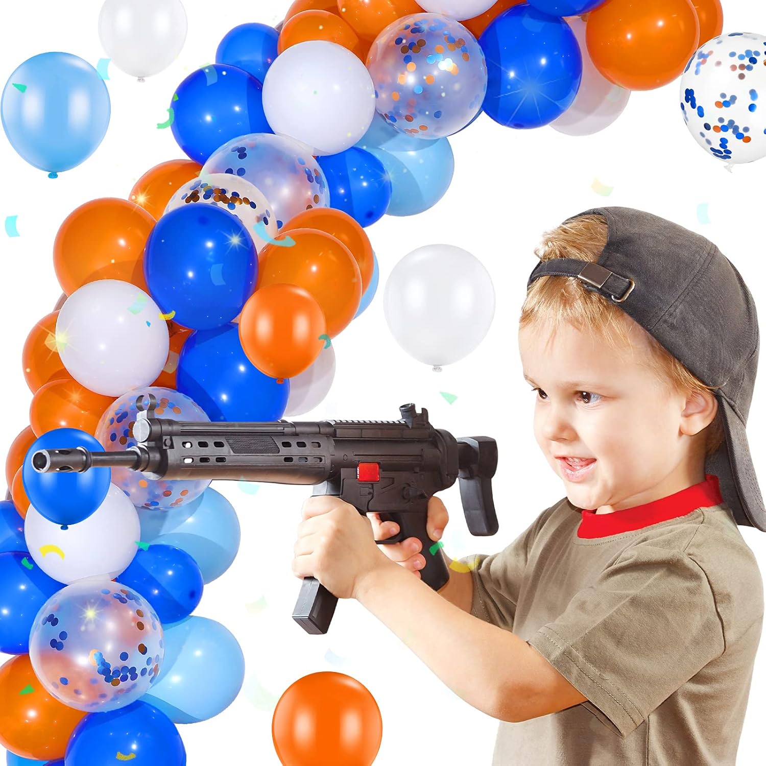 110 Pcs Dart War Party Balloon Garland Kit 10 Inch Orange Blue Latex Balloons 12 Inch Orange Blue Confetti Balloons for Baby Shower Target Sign Birthday Party Supplies : Toys & Games