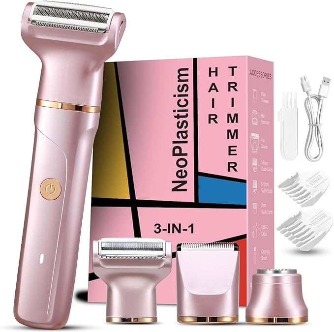 Bikini Trimmer for Women, 3-in-1 Electric Razors for Women with Ceramic Blades & IPX7 Waterproof Design - Rechargeable Cordless Electric Shaver for Lady for Legs, Underarms, Face & Bikini Line
