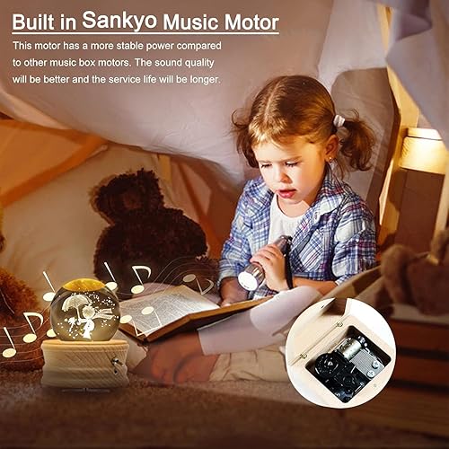 Miniatura 4 de Caja de música de bola de cristal 3D con luz LED de proyección y base de madera giratoria, regalo para cumpleaños, Navidad, día de San Valentín,
