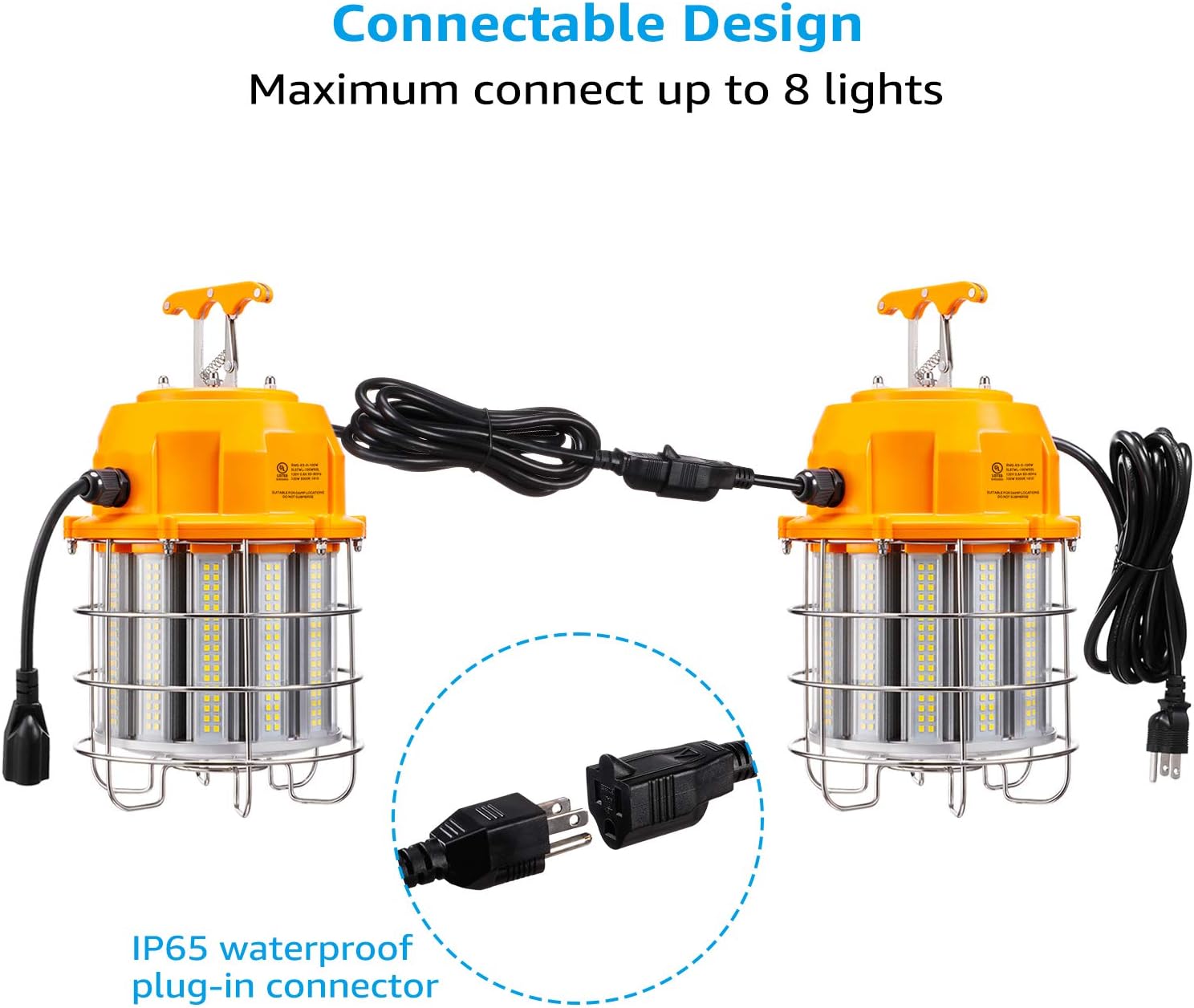 LEONLITE Portable LED Temporary Work Light, 13,000lm, 100W (900W Eqv.), Connectable Ultra Bright High Bay Light, UL Listed, IP65, 5000K Daylight, for Building Site, Construction Site, Pack of 4