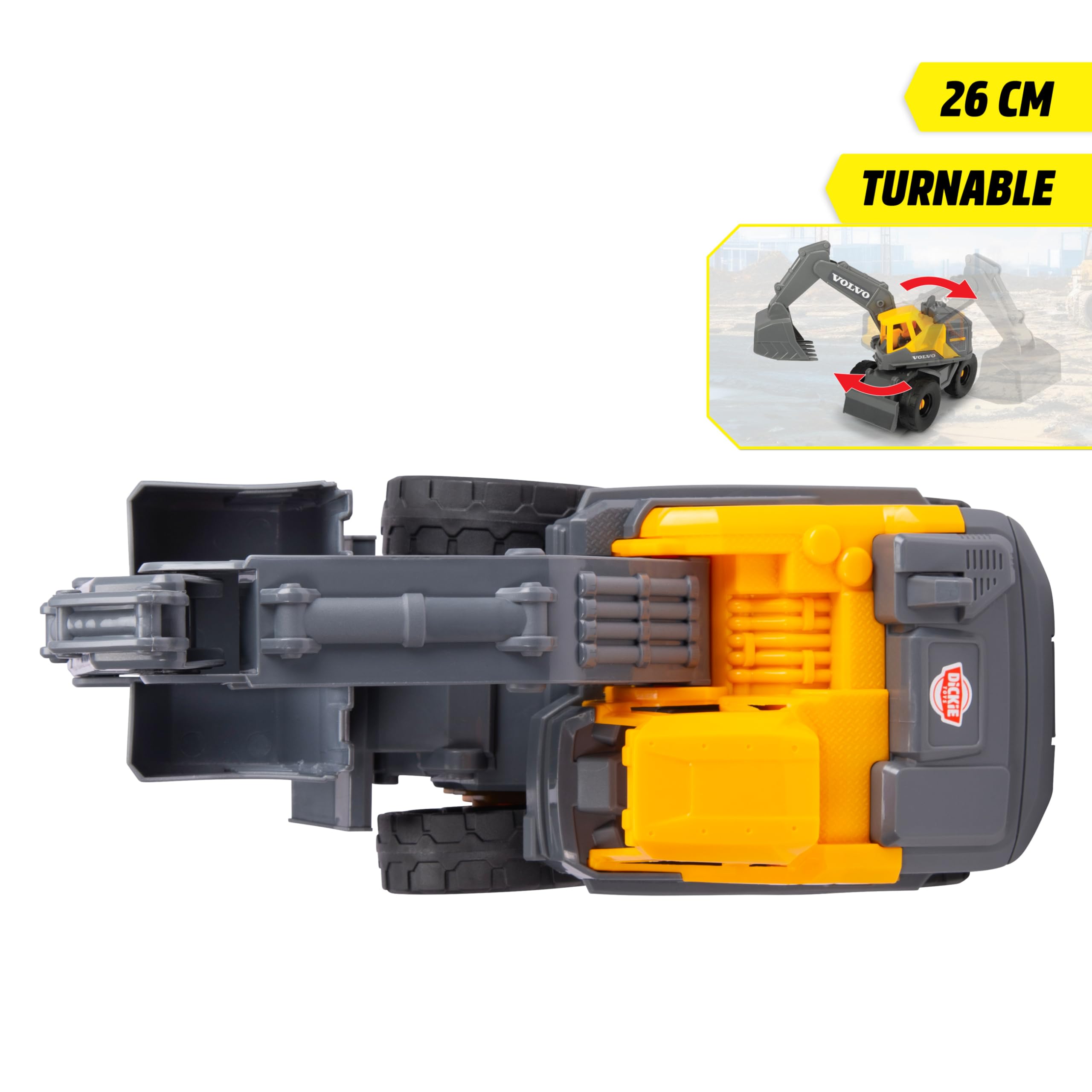 Dickie Toys Volvo Bagger Tough Excavator (26 cm) – Pelle Jouet pour Enfants à partir de 3 Ans avec Roue Libre, Bras et Pelle Mobiles, Convient comme Jouet de Sable