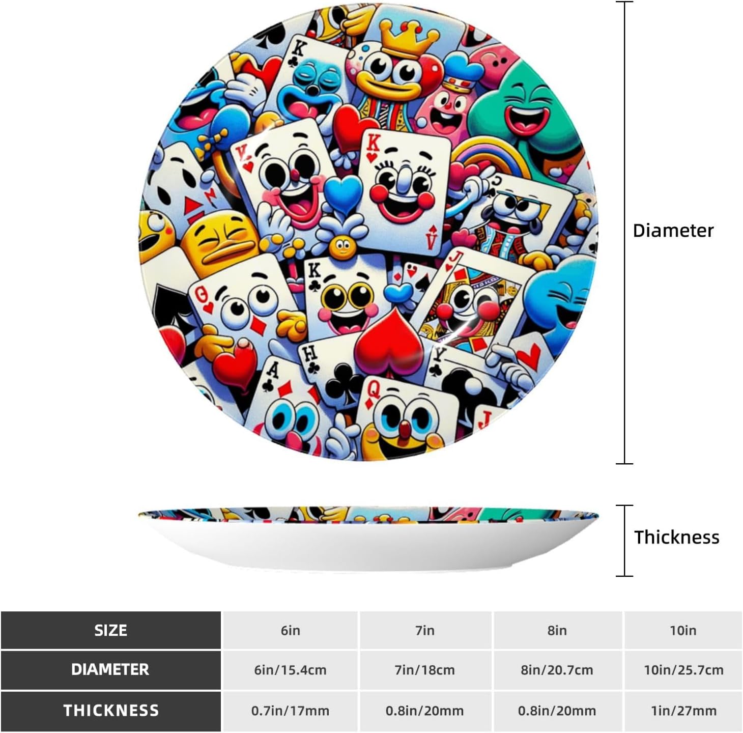 Cartoon-Poker-Cards 10 Inch Decorative Plate With Stand, Elegant Display Wall Plate For Home Decor