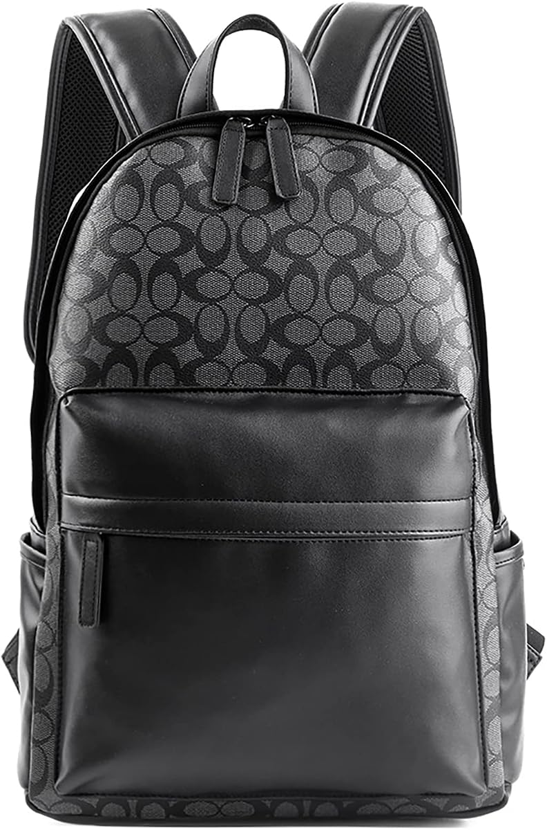 Mochila de cuero para ordenador portátil para hombres y mujeres, mochila escolar universitaria, mochila de viaje informal (negro)