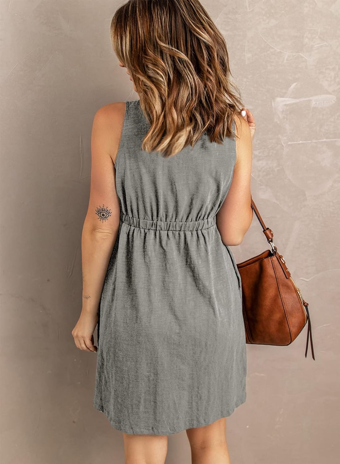 BLENCOT Women's Casual Sleeveless T-Shirt Dresses Summer V Neck Button Down Swing Short Dress - Image 2