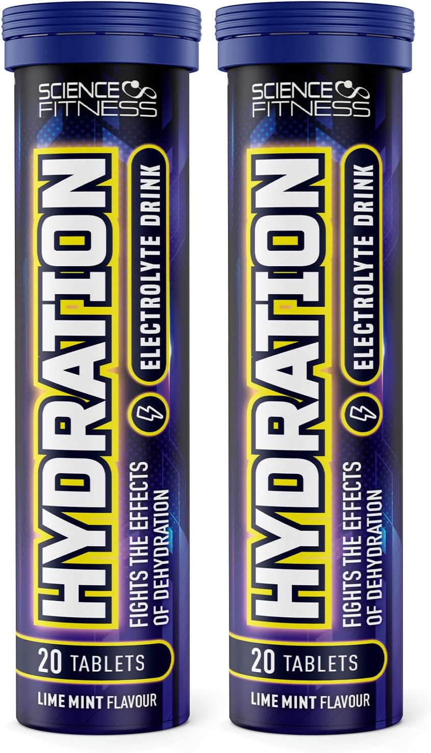 Hydration Tablets with Electrolytes by Science Fitness - Rehydration Effervescent with Electrolytes & Added Vitamins -20 Tablets (2 Tubes)