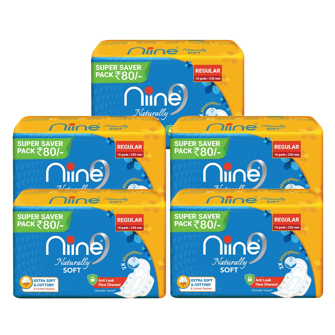 NIINE Naturally Soft Regular Sanitary Napkins for women (Pack of 5) 90 Pads (B09VBV7L7S) Amazon Price History, Amazon Price Tracker