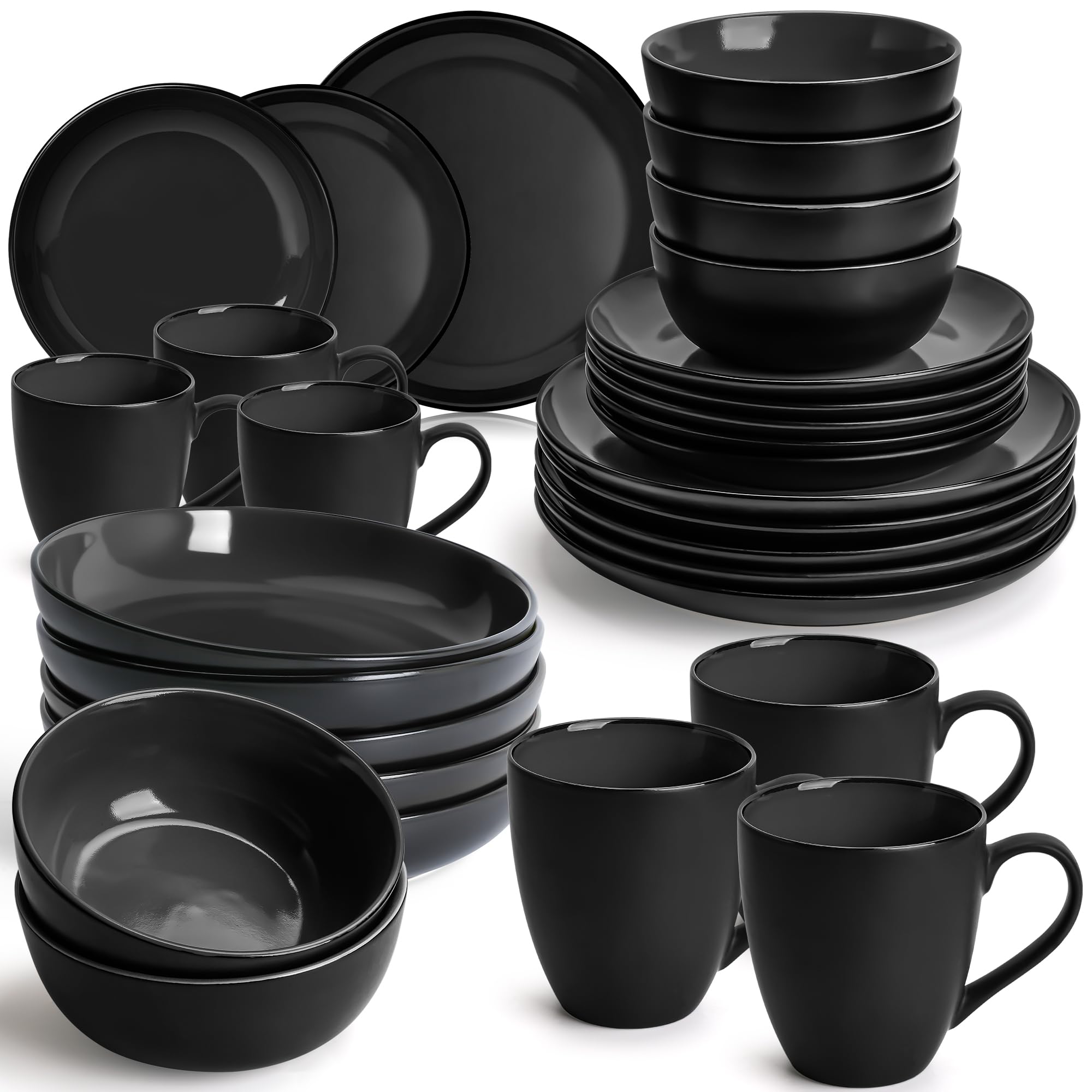 MIAMIO โ 30-Piece, Service for 6 Dishware Set/Stoneware Dinnerware Set โ Including Plates, Bowls and Mugs โ Le Papillon Collection (Black) โ image 1