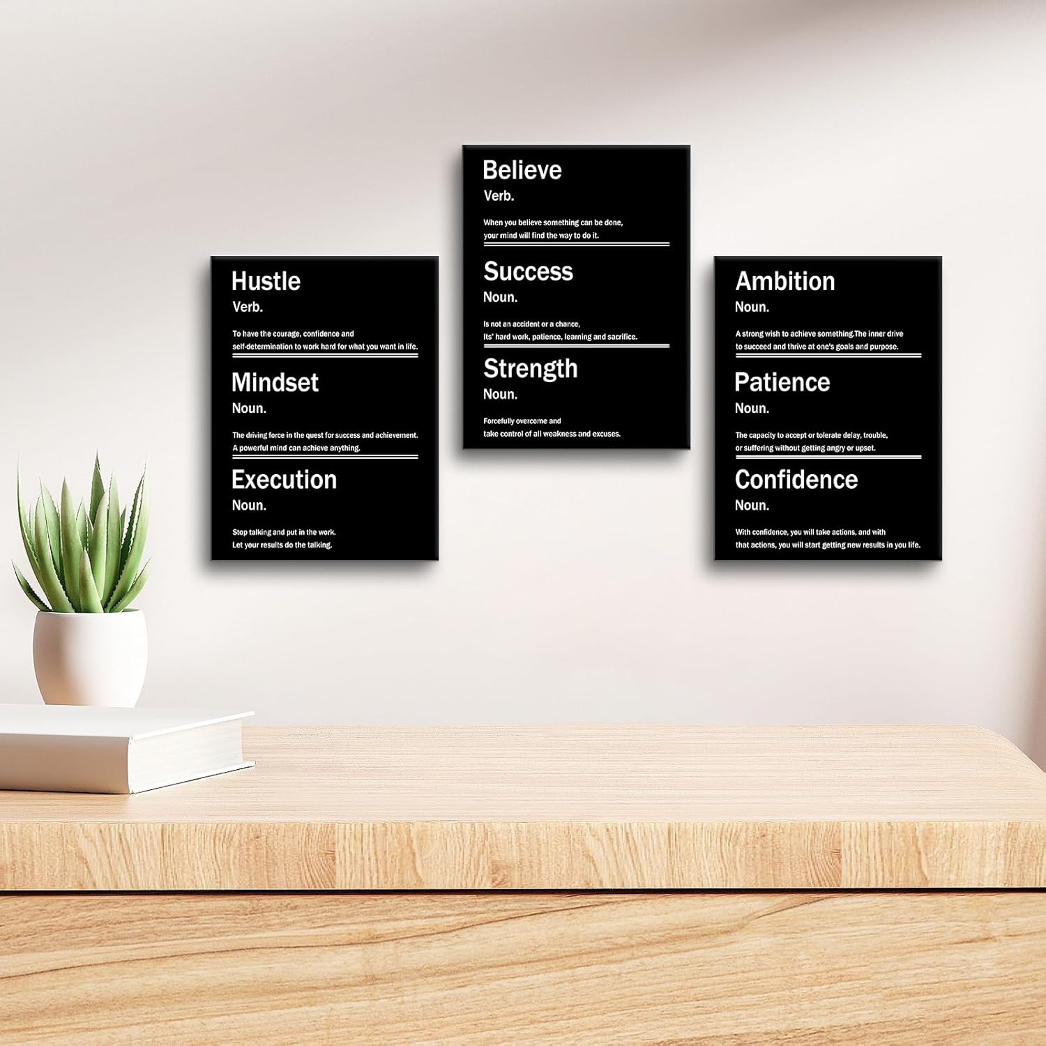 Inspirational Canvas Wall Art 3 Piece Quotes Success Entrepreneurs Posters Print Office Decor Picture Painting Artwork for Office Bedroom Bathroom Wall Picture Ready to Hang [36''W X 16''H]