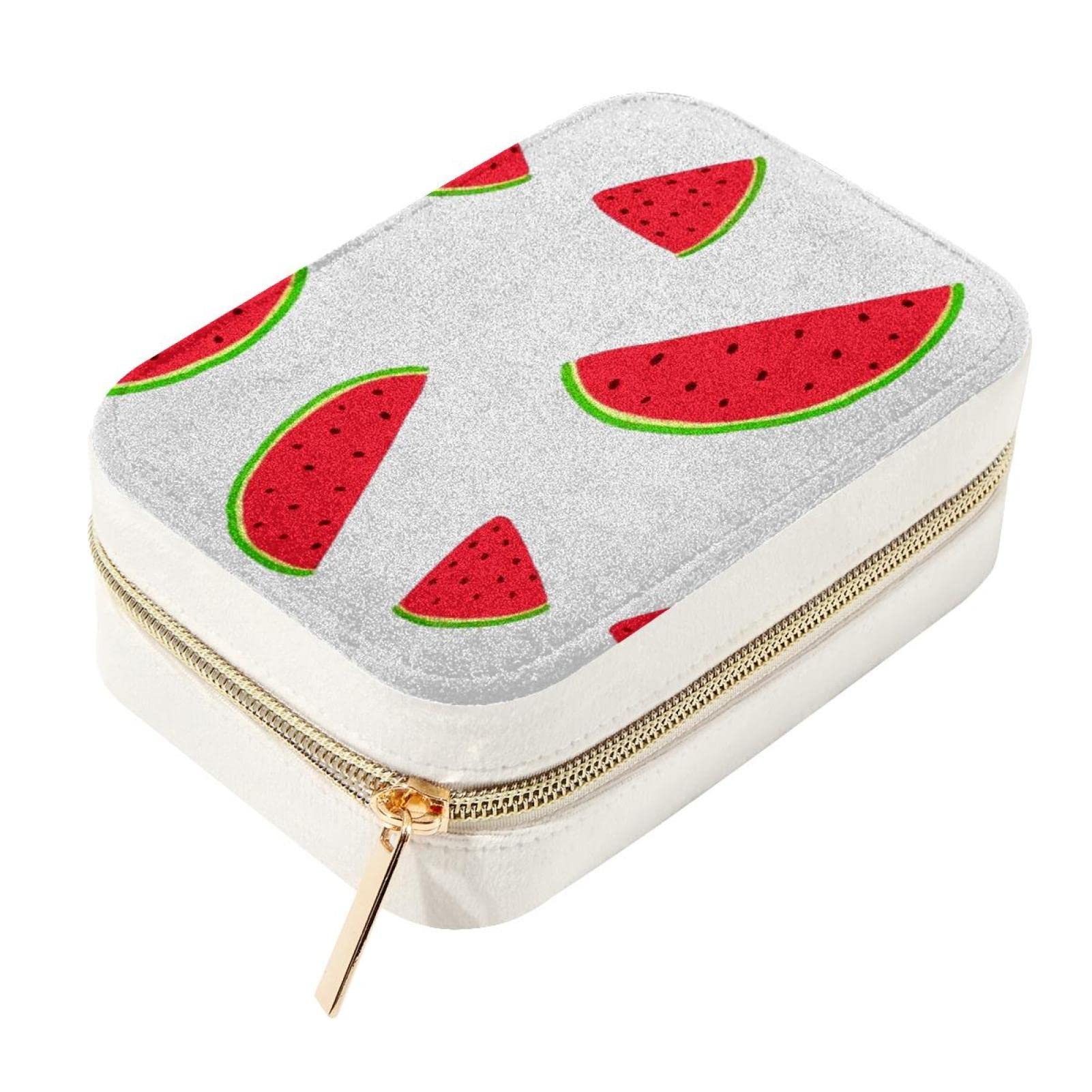 Boîte de rangement de bijoux velours pastèque petit format zippé