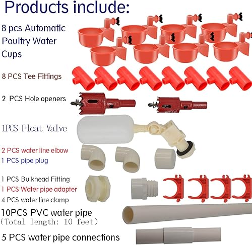 Miniatura 2 de Vasos de agua automáticos de pollo, tazas de agua de pollo para PVC con accesorios en camiseta, con tubo de PVC, regulador de presión para agua de