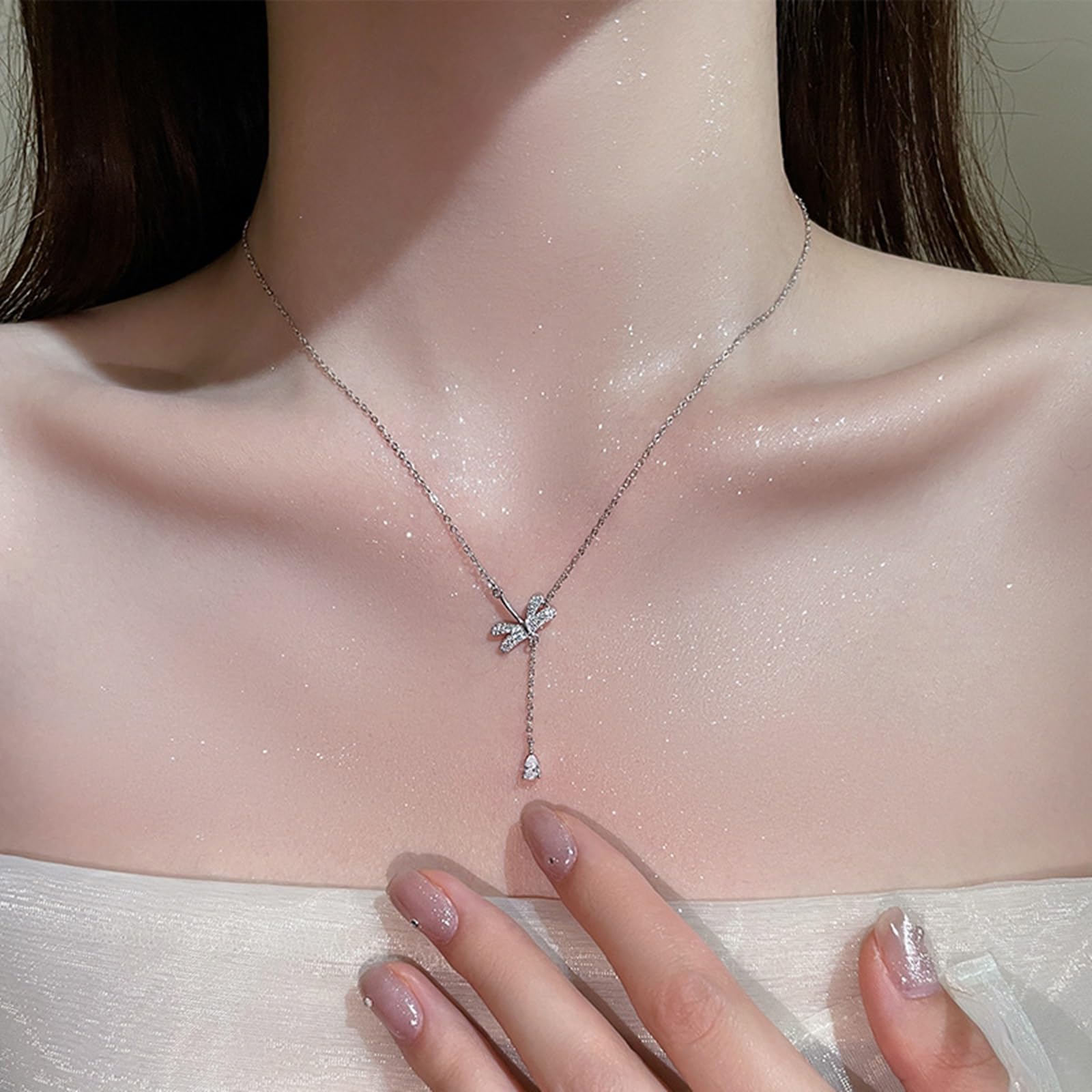 Cadena de oro de 9 quilates con libélula y borla para mujer, collar de 9 K, 14 y 18 quilates con moissanita, cable alargado, cadena de oro blanco de 18 quilates para mujer, 40 + 5 cm