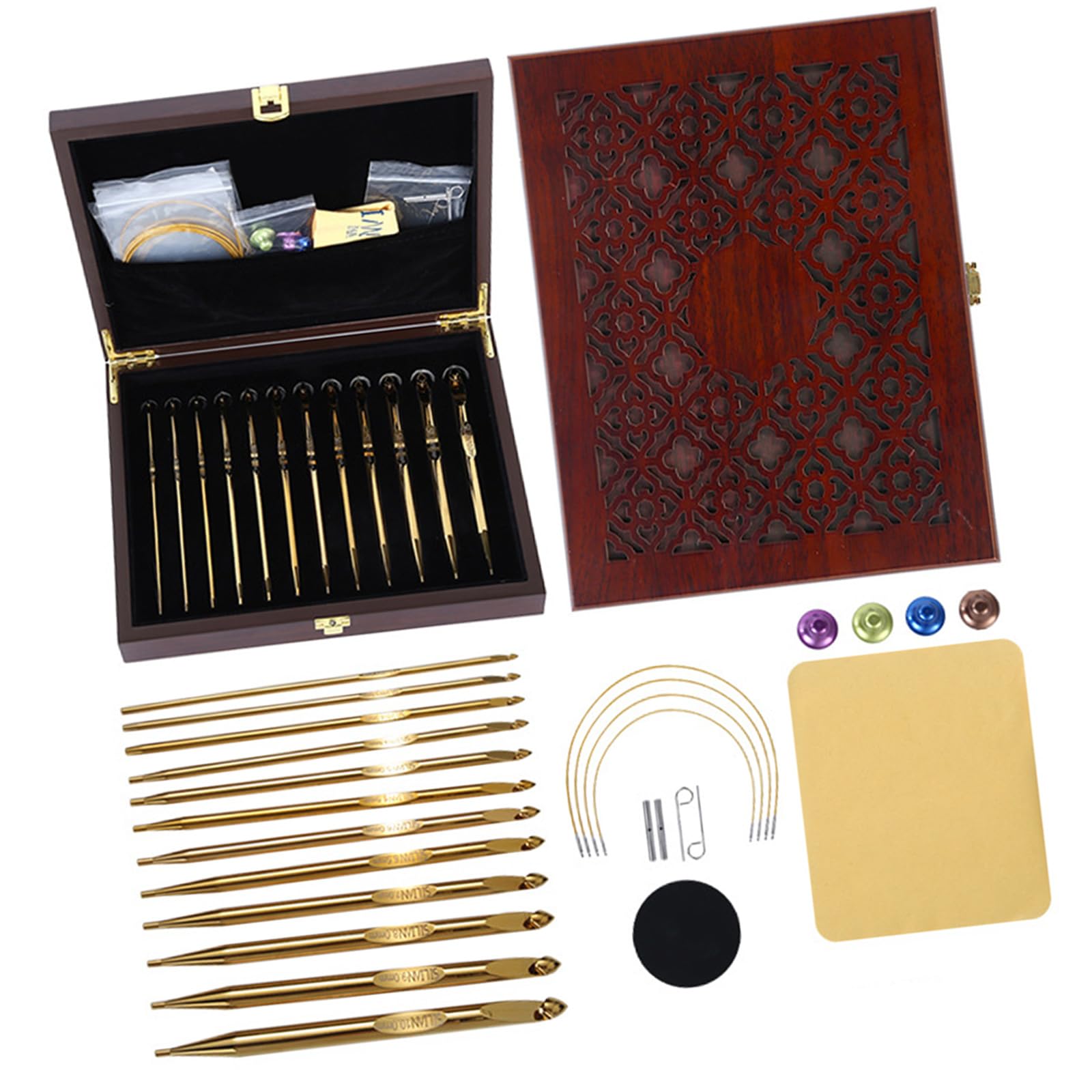 Juego de tejer tunecino con revestimiento dorado, diseño resistente, varios tamaños, accesorios de ganchillo con funda de almacenamiento, juego de ganchillo tunecino para mantas y bufandas