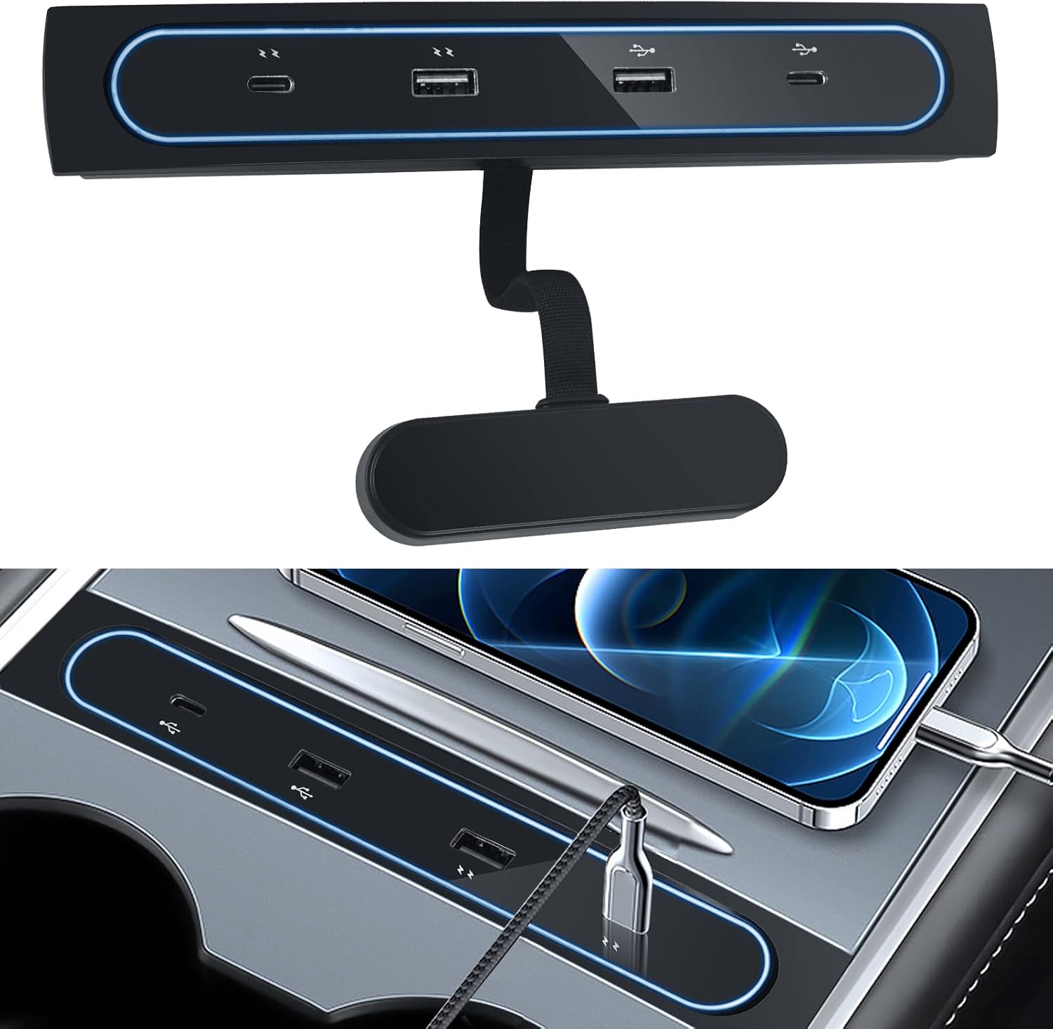 Tesla Model 3/Y USB Hub Accessories Wonarby Phone Charger