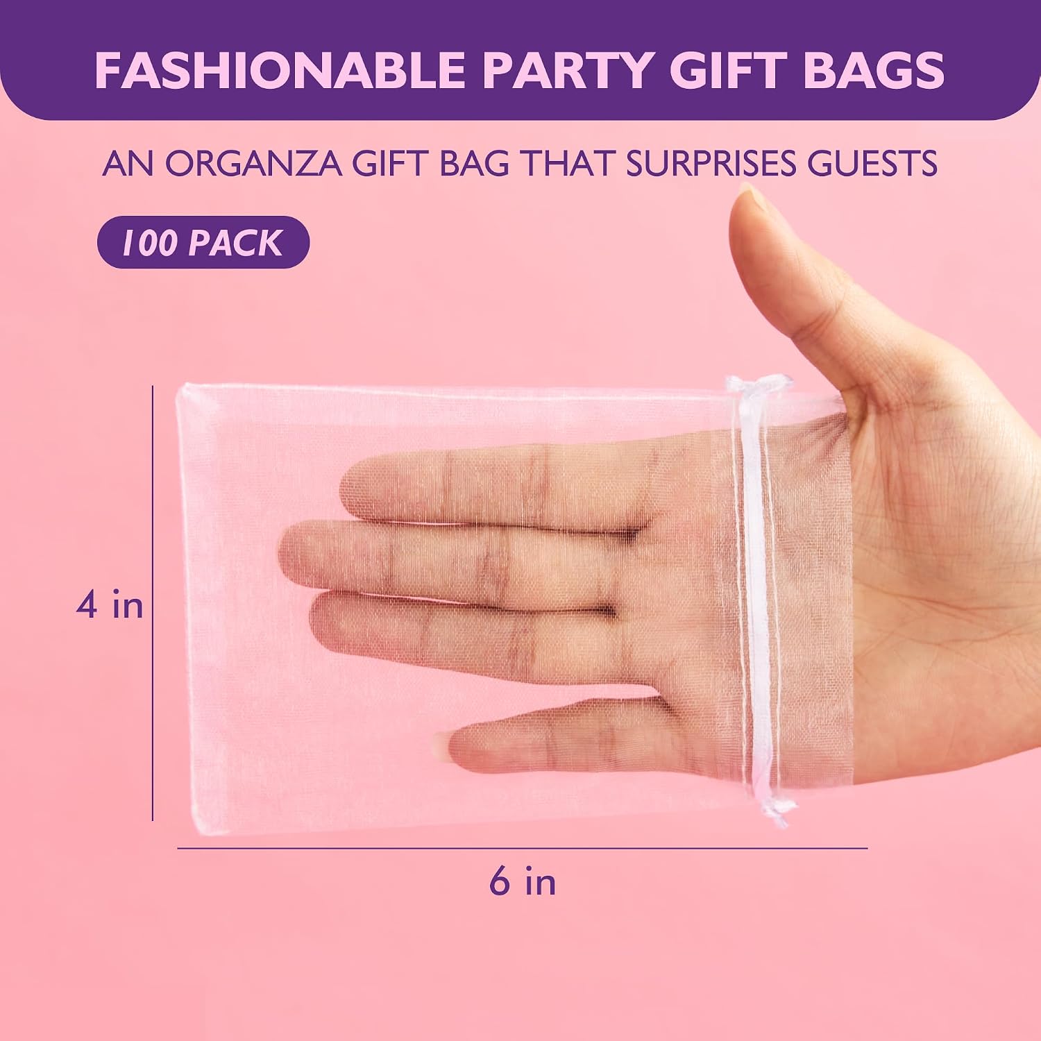 PACKINNO 100pcs White Organza Bags, Sheer Organza Bags 4x6 Inch, Small Mesh Bag Drawstring, Jewelry Gift Bags for Party, Candy, Christmas, Festival, Bathroom Soaps, Makeup