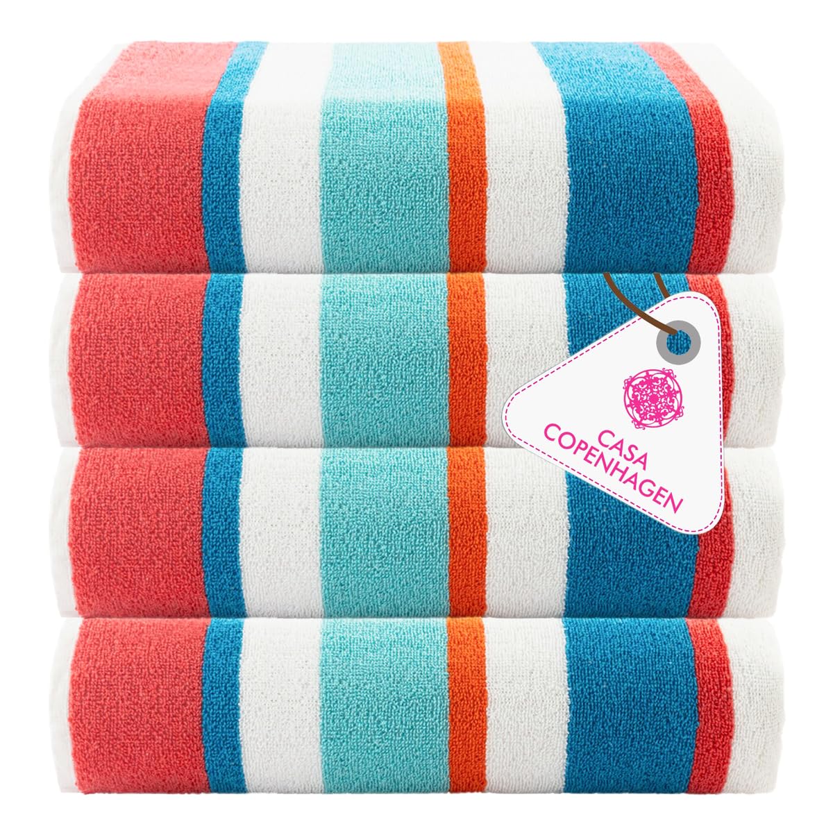 Casa Copenhagen Coffret Cadeau de 4 Serviettes Bora Bora – Turquoise, Serviettes de Piscine Extra-Larges 75x150 cm, 100% Coton (Coffret Cadeau d'été idéal pour Hommes et Femmes)