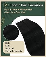 Vista 2 de Ugeat Extensiones de cabello humano con cinta invisible, extensiones de cabello negro azabache, fáciles de aplicar, 12 pulgadas, 20 unidades, 1.06 oz